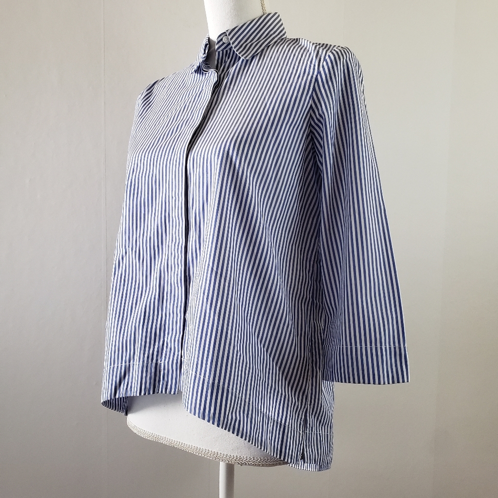 Zara Retro Long Back Style Shirt Striped Blue XS